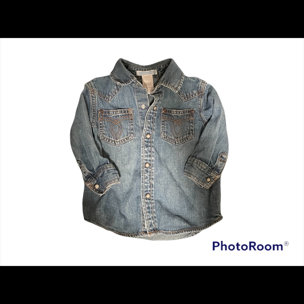 Janie And Jack Pearl Snap Denim Button Up Baby Girls Size 6-12 Months